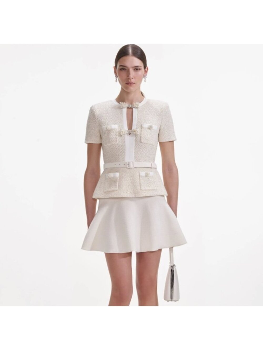self-portrait Cream Sequin Knit Mini Dress - Size: Medium - MSRP $555 - NWT
